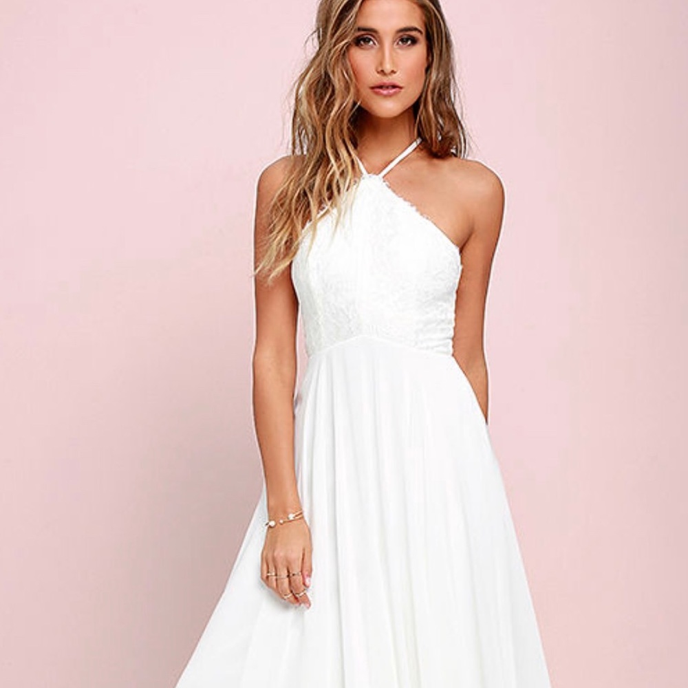 Lulus ivory lace dress halter top - prom dress , engagement dress , bridal dress